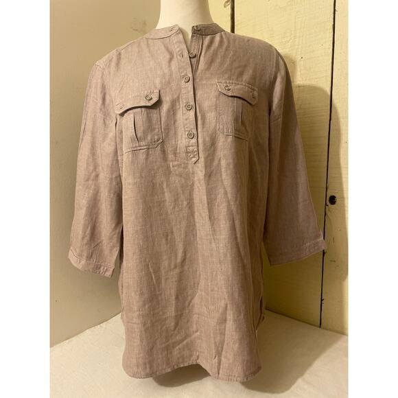 LL Bean Women's Size Large Tencel Tunic Blouse‎ Relaxed Fit Pullover Beige NWT - Picture 1 of 7